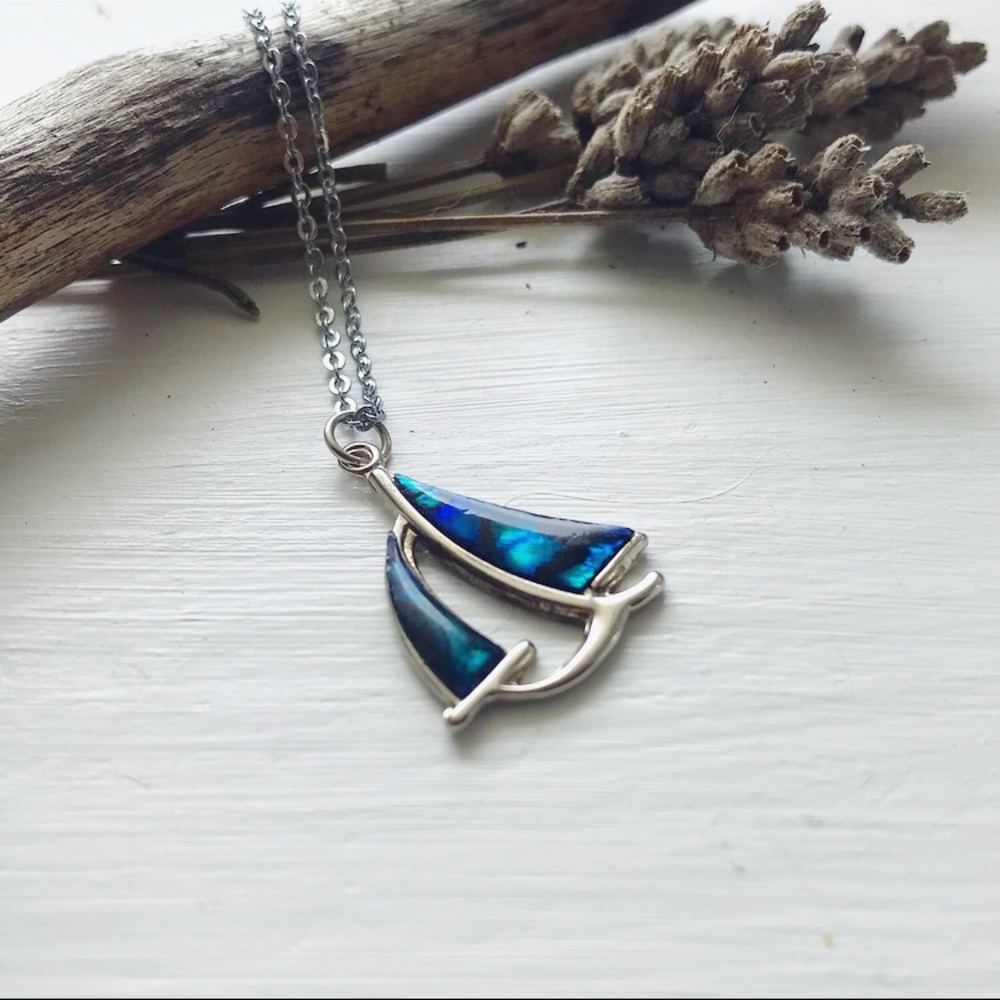 Abalone Shell Silver Sailboat Necklace